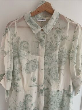 Calvin Klein Summer Dress Women mid-length size 12 green and white floral print